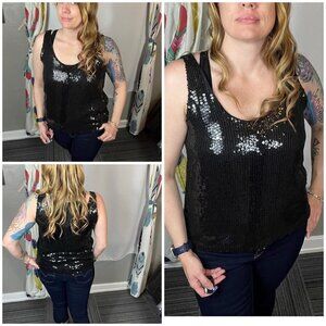 Vintage St Martin 1985 black sequin round hem tank top